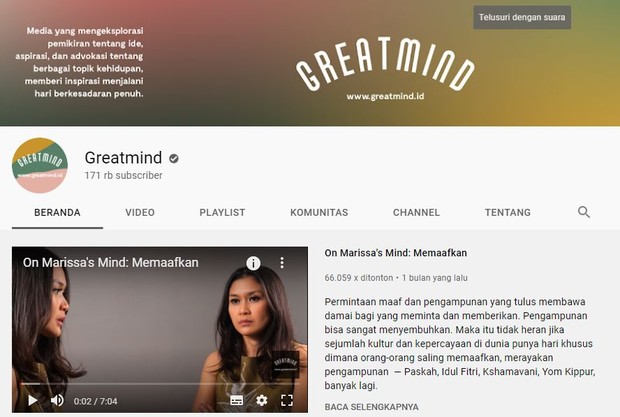 Beranda Channel Youtube Greatmind
