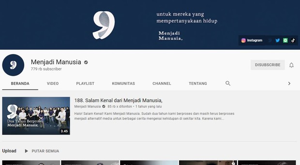 Beranda Channel Youtube Menjadi Manusia