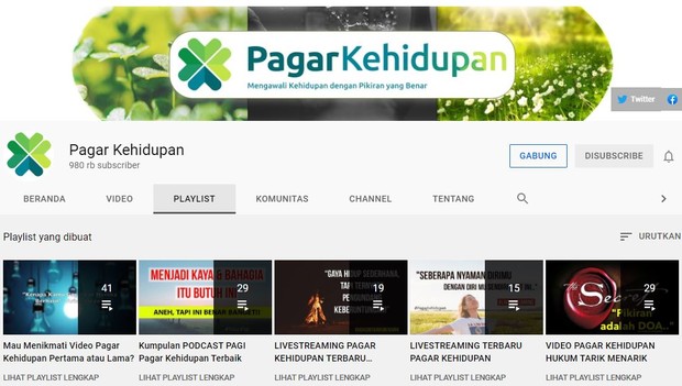 Beranda Channel Youtube Pagar Kehidupan