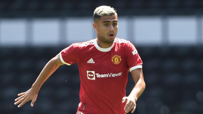 DERBY, ENGLAND - JULY 18: Andreas Pereira
of Manchester United runs with the ball during the pre-season friendly match between Derby County and Manchester United at Pride Park on July 18, 2021 in Derby, England. (Photo by Nathan Stirk/Getty Images)
