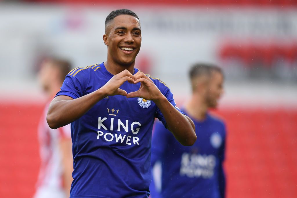 STOKE ON TRENT, ENGLAND - JULY 27: Youri Tielemans of Leicester celebrates his goal during the Pre-Season Friendly match between Stoke City and Leicester City at the Bet365 Stadium on July 27, 2019 in Stoke on Trent, England. (Photo by Michael Regan/Getty Images)