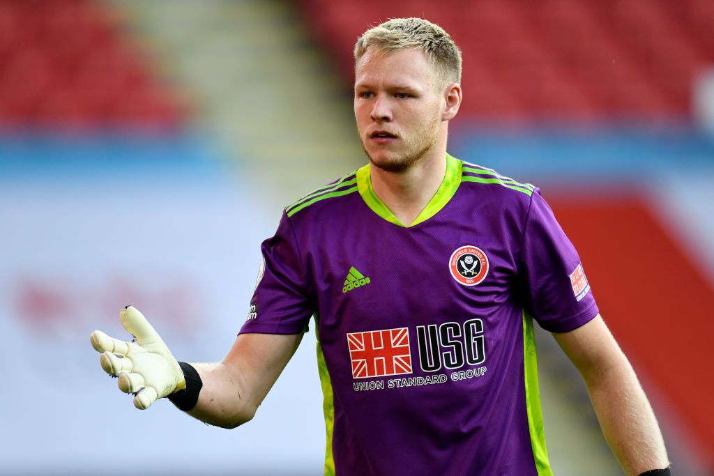 SHEFFIELD, ENGLAND - SEPTEMBER 14: Aaron Ramsdale of Sheffield United looks on during the Premier League match between Sheffield United and Wolverhampton Wanderers at Bramall Lane on September 14, 2020 in Sheffield, England. (Photo by Peter Powell/Pool via Getty Images)