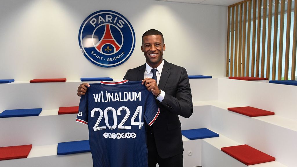 Georginio Wijnaldum resmi diperkenalkan sebagai pemain baru Paris Saint-Germain di Paris, Prancis, Kamis 22 Juli 2021.
