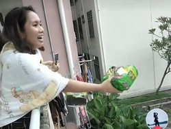 Viral Wanita Isoman Bagi-bagi Hadiah untuk Tenaga Kesehatan dari Ketinggian