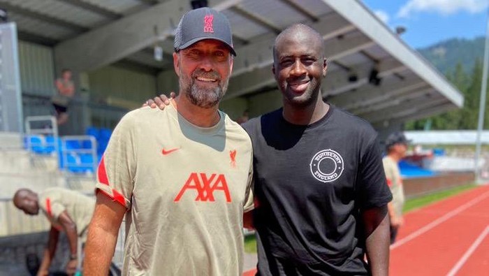 Yaya Toure bersama Juergen Klopp di latihan pramusim Liverpool