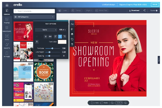 Tampilan User Interface Crello/ Foto: crello.com Crello merupakan website desain grafis yang user friendly