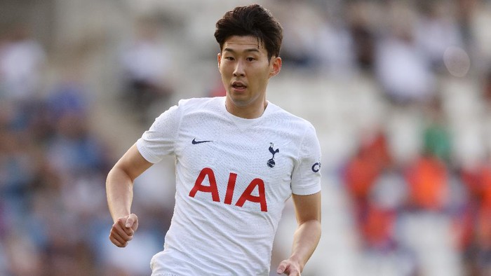 COLCHESTER, ENGLAND - JULY 21: Son Heung-Min of Tottenham Hotspur looks on during the Pre-Season Friendly match between Colchester United and Tottenham Hotspur at JobServe Community Stadium on July 21, 2021 in Colchester, England. (Photo by Paul Harding/Getty Images)