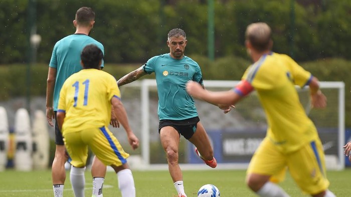 Inter Milan menjalani sesi latih tanding menghadapi Pergolettese di Suning Training Camp, Milan, Minggu 25 Juli 2021.