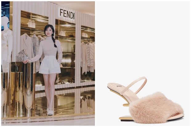 Fendi First - Pink mink high-heeled sandals/Foto: Instagram.com/ellekorea