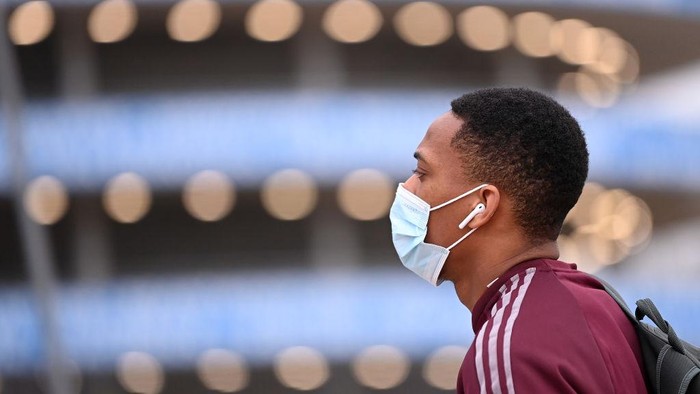 MANCHESTER, ENGLAND - MARCH 07: Anthony Martial of Manchester United arrives at the stadium ahead of during the Premier League match between Manchester City and Manchester United at Etihad Stadium on March 07, 2021 in Manchester, England. Sporting stadiums around the UK remain under strict restrictions due to the Coronavirus Pandemic as Government social distancing laws prohibit fans inside venues resulting in games being played behind closed doors. (Photo by Laurence Griffiths/Getty Images)
