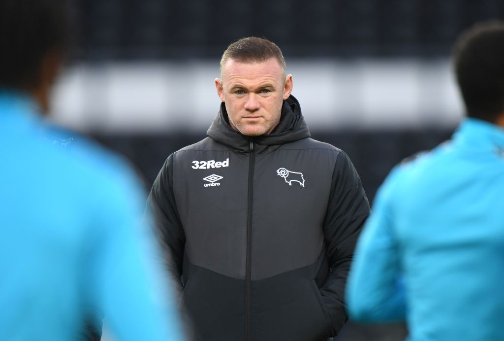 DERBY, ENGLAND - DECEMBER 12: Interim Manager of Derby County Wayne Rooney during the Sky Bet Championship match between Derby County and Stoke City at Pride Park Stadium on December 12, 2020 in Derby, England. (Photo by Tony Marshall/Getty Images)