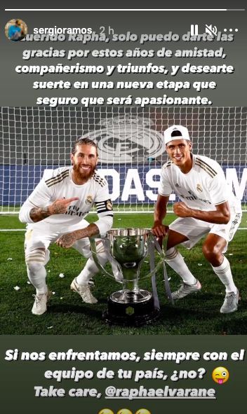 Sergio Ramos memberikan pesan kepada Raphael Varane