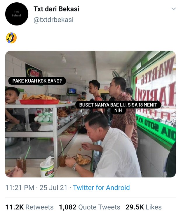 Meme makan 20 menit/Foto: Twitter/txtdrbekasi Meme makan 20 menit