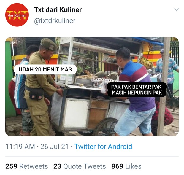 Meme makan 20 menit/Foto: Twitter/txtdrkuliner Meme makan 20 menit