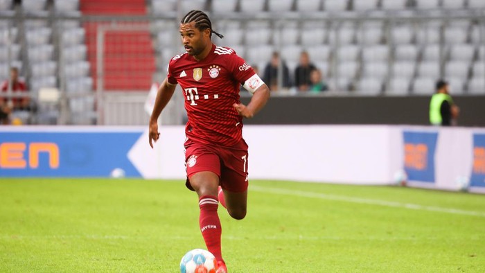 MUNICH, GERMANY - JULY 28: Serge Gnabry of Bayern Muenchen during the Pre-Season Match between FC Bayern Muenchen and Borussia Moenchengladbach at Allianz Arena on July 28, 2021 in Munich, Germany. (Photo by Robin Marchant/Getty Images)
