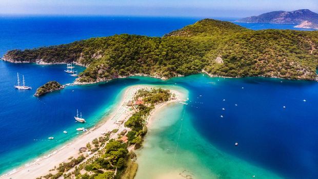 View of the Blue Lagoon, Oludeniz, Mugla, Turkey