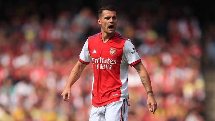 LONDON, ENGLAND - AUGUST 01: Granit Xhaka of Arsenal during the Pre Season Friendly between Arsenal and Chelsea at Emirates Stadium on August 1, 2021 in London, England. (Photo by Marc Atkins/Getty Images)