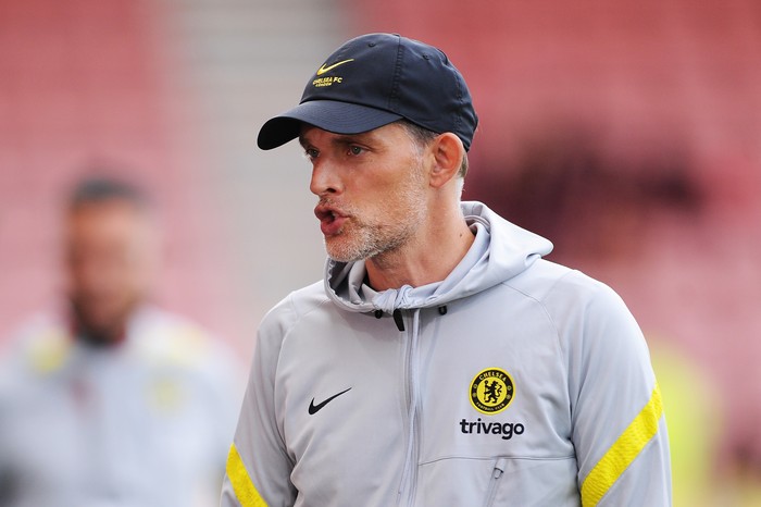 BOURNEMOUTH, ENGLAND - JULY 27: Thomas Tuchel, Manager of Chelsea talks as he is interviewed pitchside prior to the Pre-Season Friendly match between AFC Bournemouth and Chelsea at Vitality Stadium on July 27, 2021 in Bournemouth, England. (Photo by Alex Burstow/Getty Images)
