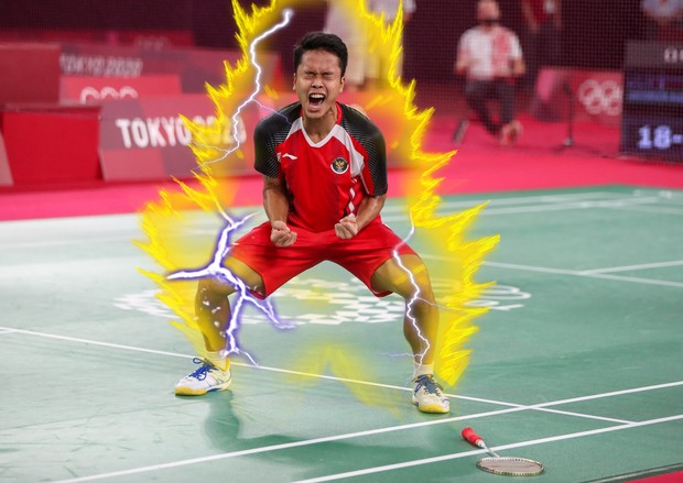 Bwf mengunggah meme ginting menjadi super saiyan/ Foto: Twitter/ @bwfmedia BWF telah beberapa kali mengunggah meme Ginting. Seperti saat ia melakukan selebrasi atas kemenangannya setelah berhasil mengalahkan Anders Antonsen