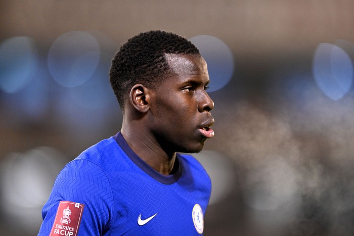 BARNSLEY, ENGLAND - FEBRUARY 11: Kurt Zouma of Chelsea during The Emirates FA Cup Fifth Round match between Barnsley and Chelsea at Oakwell Stadium on February 11, 2021 in Barnsley, England. Sporting stadiums around the UK remain under strict restrictions due to the Coronavirus Pandemic as Government social distancing laws prohibit fans inside venues resulting in games being played behind closed doors. (Photo by Laurence Griffiths/Getty Images)