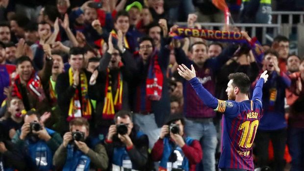 SOCCER-SPAIN-FCB/MESSI FILE PHOTO: Soccer Football - Champions League Semi Final First Leg - FC Barcelona v Liverpool - Camp Nou, Barcelona, Spain - May 1, 2019 Barcelona's Lionel Messi celebrates scoring their second goal REUTERS/Sergio Perez/File Photo