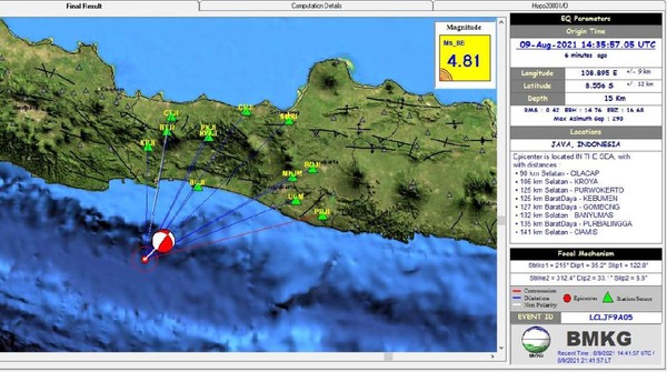 Gempa M 4,8 di perairan selatan Cilacap