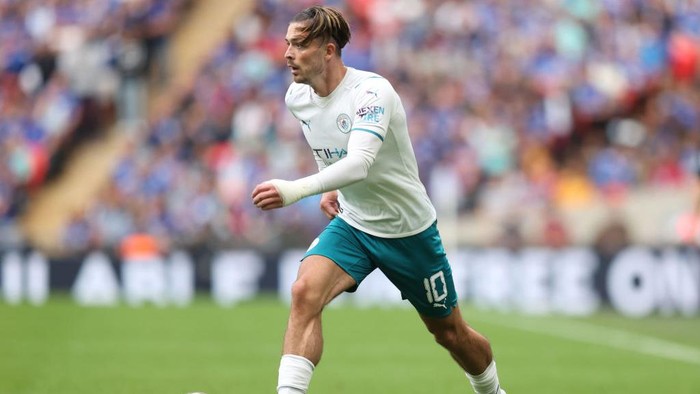 LONDON, ENGLAND - AUGUST 07: Jack Grealish of Manchester City during the The FA Community Shield between Manchester City and Leicester City at Wembley Stadium on August 07, 2021 in London, England. (Photo by Catherine Ivill/Getty Images)