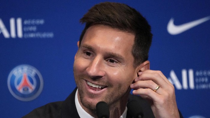 Lionel Messi attends a press conference Wednesday, Aug. 11, 2021 at the Parc des Princes stadium in Paris. Lionel Messi said hes been enjoying his time in Paris 