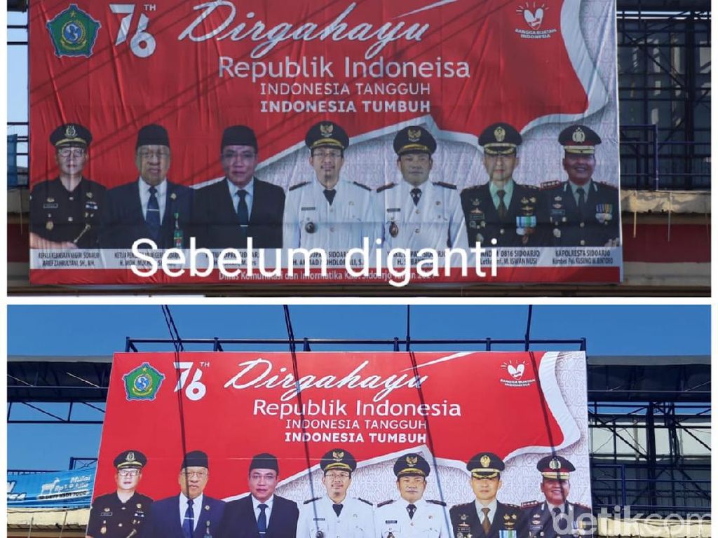 Penampakan Banner HUT Ke-76 RI Salah Cetak Sebelum dan Sesudah Diganti