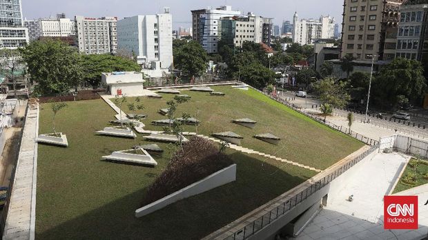 Tahap 1 revitalisasi Taman Ismail Marzuki atau revitalisasi TIM hampir rampung dan dilanjutkan tahap 2 yang dimulai sekitar satu bulan yang lalu. CNN Indonesia/Safir Makki