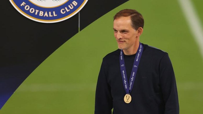BELFAST, NORTHERN IRELAND - AUGUST 11: Thomas Tuchel, Manager of Chelsea celebrates victory in the UEFA Super Cup 2021 match between Chelsea FC and Villarreal CF at the National Football Stadium at Windsor Park on August 11, 2021 in Belfast, Northern Ireland. (Photo by Catherine Ivill/Getty Images)