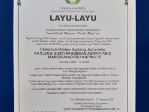 Mangkunegara IX Akan Dimakamkan di Girilayu Karanganyar Hari Minggu Mangkunegara IX Akan Dimakamkan di Girilayu Karanganyar Hari Minggu