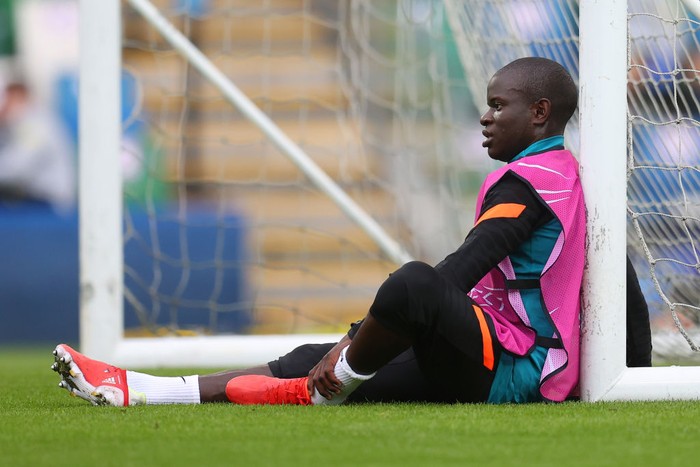 BELFAST, NORTHERN IRELAND - AUGUST 10: NGolo Kante of Chelsea looks on during a Chelsea FC Training Session ahead of the UEFA Super Cup 2021 match between Chelsea FC and Villarreal at Windsor Park on August 10, 2021 in Belfast, Northern Ireland. (Photo by Catherine Ivill/Getty Images)