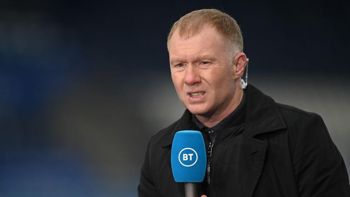 LEICESTER, ENGLAND - DECEMBER 26:BT Sport Pundit, Paul Scholes looks on prior to the Premier League match between Leicester City and Manchester United at The King Power Stadium on December 26, 2020 in Leicester, England. The match will be played without fans, behind closed doors as a Covid-19 precaution. (Photo by Michael Regan/Getty Images)