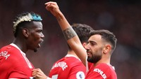Lini tengah akan jadi tumpuan Antonio Conte, baik untuk bertahan dan menyerang. Dari kanan ke kiri nampaknya akan dipasang Aaron Wan-Bissaka, Bruno Fernandes, Nemanja Matic, Paul Pogba, dan Luke Shaw (Getty Images)