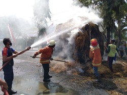 Pikap Muat Jerami Setinggi Lebih 3 Meter Terbakar, Diduga Terkena Gesekan Kabel