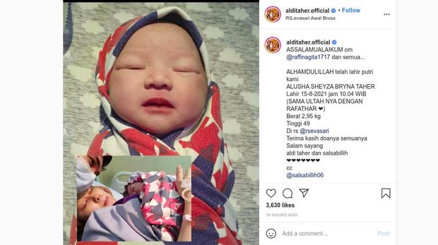 Anak Aldi Taher Lahir