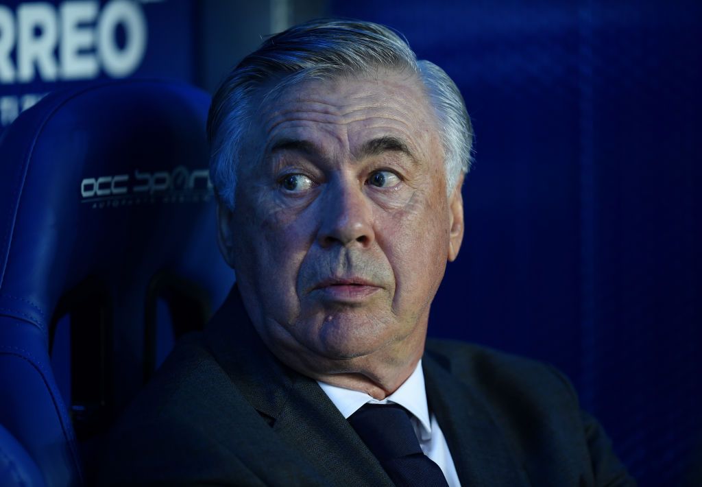 VITORIA-GASTEIZ, SPAIN - AUGUST 14: Carlo Ancelotti, Head Coach of Real Madrid looks on during the LaLiga Santader match between Deportivo Alaves and Real Madrid CF at Estadio de Mendizorroza on August 14, 2021 in Vitoria-Gasteiz, Spain. (Photo by Juan Manuel Serrano Arce/Getty Images)