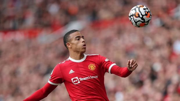 MANCHESTER, ENGLAND - AUGUST 14: Mason Greenwood of Manchester United during the Premier League match between Manchester United  and  Leeds United at Old Trafford on August 14, 2021 in Manchester, England. (Photo by Alex Morton/Getty Images)