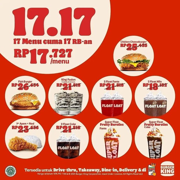 promo serba 17 ribu dari burger king untuk 17 menu pilihan