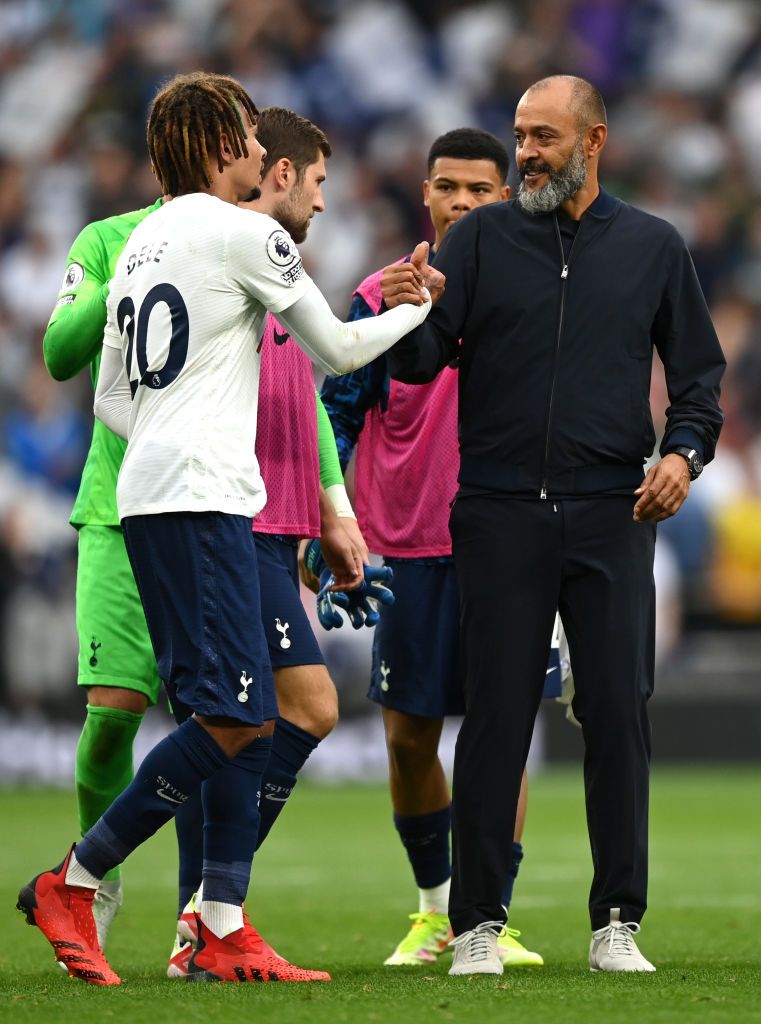 LONDON, ENGLAND - AUGUST 15: Dele Alli of Tottenham looks on after the Premier League match between Tottenham Hotspur  and  Manchester City at Tottenham Hotspur Stadium on August 15, 2021 in London, England. (Photo by Michael Regan/Getty Images)