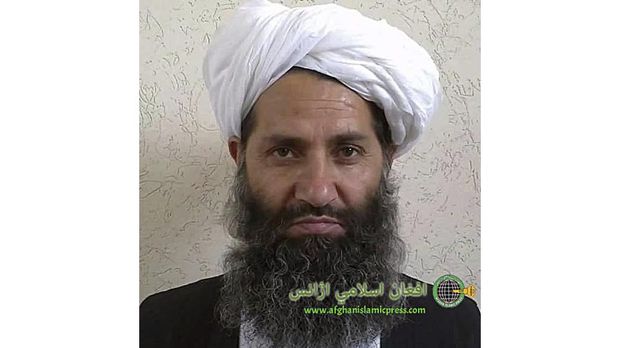 FILE - In this undated photo from an unknown location, released in 2016, the leader of the Afghanistan Taliban Mawlawi Hibatullah Akhundzada poses for a portrait. The Taliban have seized power in Afghanistan two weeks before the U.S. is set to complete its troop withdrawal after a costly two-decade war. (Afghan Islamic Press via AP, File)