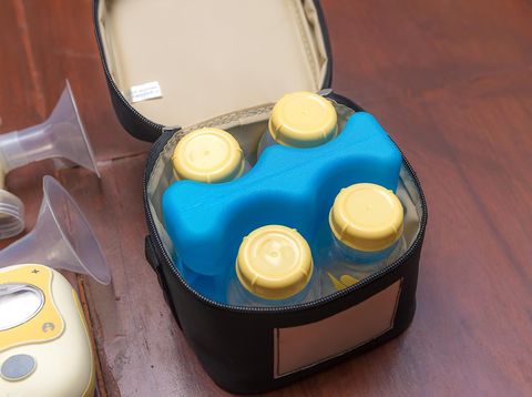 Set of  Baby milk bottles in cooling bag