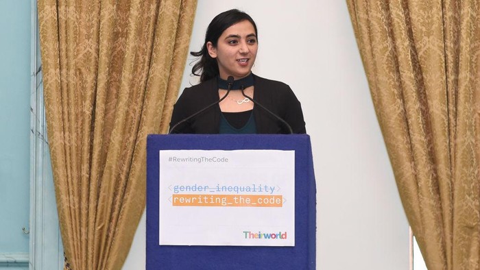 LONDON, ENGLAND - MARCH 07:  Khalida Popal speaks during Theirworld #RewritingTheCode International Womens Day Breakfast 2017 at The Institute of Directors on March 7, 2017 in London, England.  (Photo by Stuart C. Wilson/Getty Images for TheirWorld)