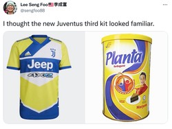 Ada pula yang menyamakan jersey ketiga Juventus dengan kemasan mentega di Malaysia. (Foto: Twitter)