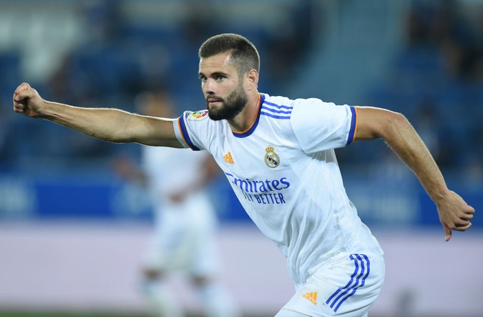 VITORIA-GASTEIZ, SPAIN - AUGUST 14: Nacho Fernandez of Real Madrid  celebrates after scoring their teams second goal during the LaLiga Santader match between Deportivo Alaves and Real Madrid CF at Estadio de Mendizorroza on August 14, 2021 in Vitoria-Gasteiz, Spain. (Photo by Juan Manuel Serrano Arce/Getty Images)