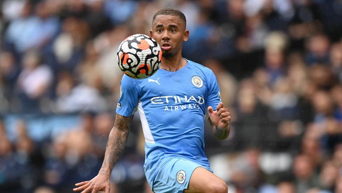 MANCHESTER, ENGLAND - AUGUST 21: Gabriel Jesus of Manchester City in action during the Premier League match between Manchester City  and  Norwich City at Etihad Stadium on August 21, 2021 in Manchester, England. (Photo by Michael Regan/Getty Images)
