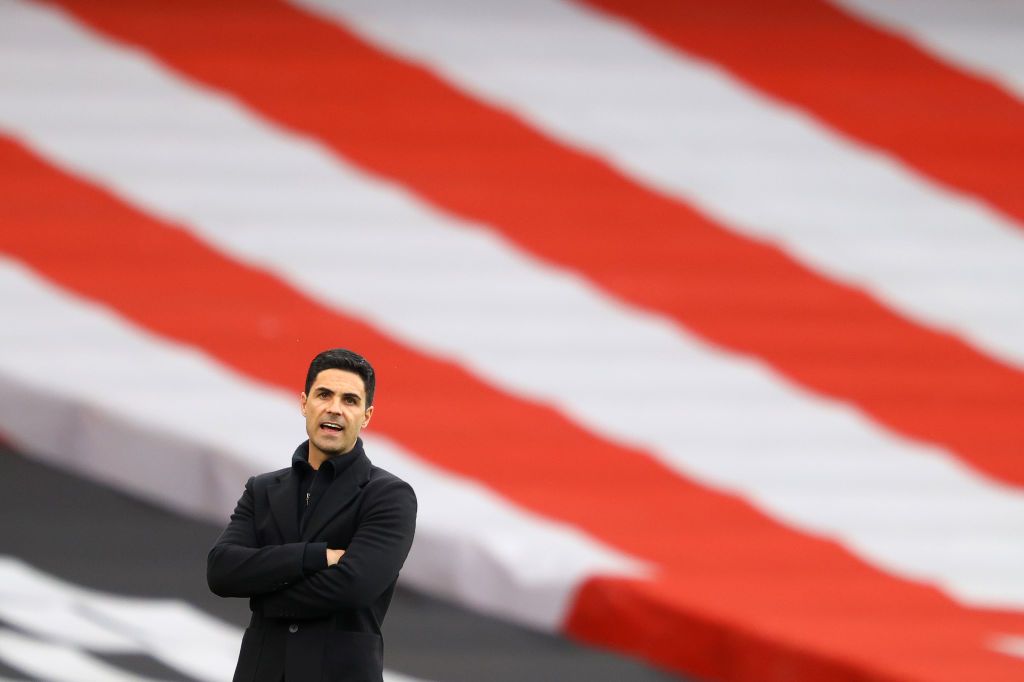 LONDON, ENGLAND - MAY 09: Mikel Arteta, Manager of Arsenal looks on during the Premier League match between Arsenal and West Bromwich Albion at Emirates Stadium on May 09, 2021 in London, England. Sporting stadiums around the UK remain under strict restrictions due to the Coronavirus Pandemic as Government social distancing laws prohibit fans inside venues resulting in games being played behind closed doors. (Photo by Richard Heathcote/Getty Images)