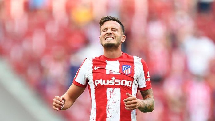MADRID, SPAIN - AUGUST 22: Saul Niguez of Atletico Madrid reacts during the LaLiga Santander match between Club Atletico de Madrid and Elche CF at Estadio Wanda Metropolitano on August 22, 2021 in Madrid, Spain . (Photo by Denis Doyle/Getty Images)