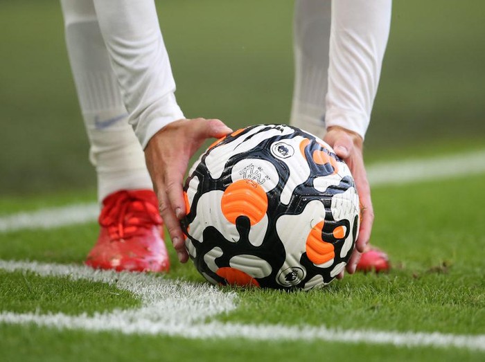 BRIGHTON, ENGLAND - AUGUST 21: Premier League Nike Flight match ball is placed for a corner kick during the Premier League match between Brighton & Hove Albion and Watford at American Express Community Stadium on August 21, 2021 in Brighton, England. (Photo by Steve Bardens/Getty Images)
